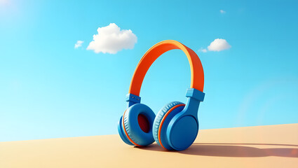 Naklejka premium Headphones on a blue background