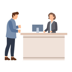 Obraz premium Customer at Reception Desk Illustration