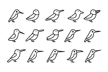 Bird Illustrations: A collection of simple, monochrome illustrations of birds, suitable for graphic design projects. A modern and minimalist aesthetic with a focus on clarity.