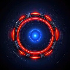 Abstract Futuristic Circular Interface with Red and Blue Neon Lights