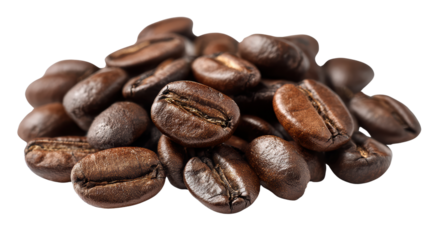 Fresh coffee beans, rich in flavor and aroma, isolated on a white background.