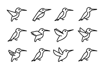 Hummingbird illustrations collection: A delightful ensemble of hummingbird illustrations, meticulously crafted in a modern, minimalist line art style, showcasing the birds in various dynamic poses. 