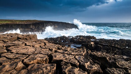 Cracked Earth and Crashing Waves on a Rugged Coast