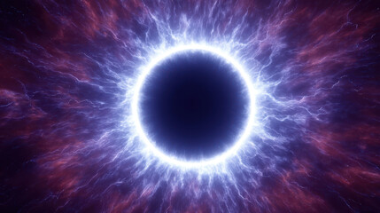 Commerce Without Touch, Electric energy surrounds dark circle in space creating powerful visual of commerce without touch in cosmic scene