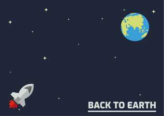simple illustration back to earth with space ship. Vector illustration  with simple and flat style.