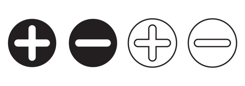 Checkmark icon and plus and minus icon. Plus, Minus, Multiplication, Division, Equal Black colors. Calculation icon in trendy flat style isolated on white background. Math symbol. Vector illustration.
