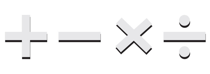 Obraz premium Checkmark icon and plus and minus icon. Plus, Minus, Multiplication, Division, Equal Black colors. Calculation icon in trendy flat style isolated on white background. Math symbol. Vector illustration.