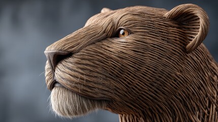 Crafting a digital abstract animal figure rattan lion bust sculpture in dramatic front view art