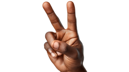Hand gesture of victory, isolated on white background.