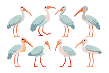 Exotic Birds Set: A vibrant illustration of a collection of exotic birds. Each bird showcases a unique pose. Capture the essence of avian grace and diversity. 