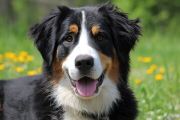 Fototapeta premium Jolly Dog. Majestic Swiss Mountain Dog Enjoying Nature, a Loyal Companion