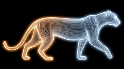 Abstract digital art of a tiger with neon stripes crafting a unique animal figure in a futuristic environment