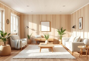 Scandinavian-inspired senior living space with light wood tones