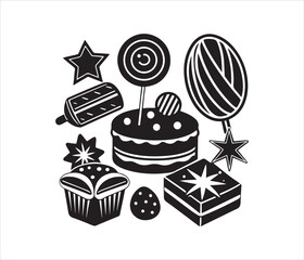 Black and White Candy and Dessert Icons Collection for Sweet Celebrations and Creative Designs