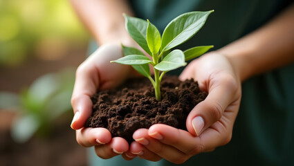 Fototapeta premium A young plant in the hands