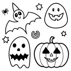 halloween pumpkin and ghost line art coloring page