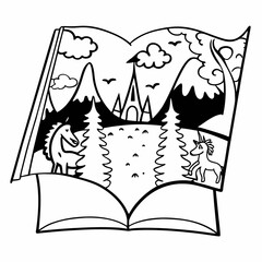 vector illustration of an open book line art coloring page