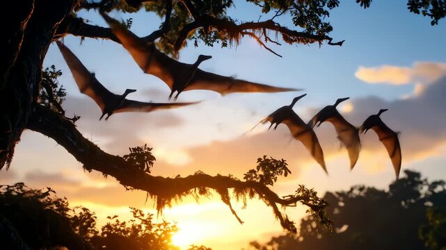 Pterodactyl flight at golden hour