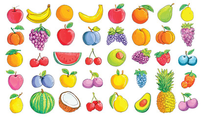 Obraz premium Assortment of Colorful Fruits Watercolor Style Illustration Featuring Apples Bananas Grapes and More Healthy Eating