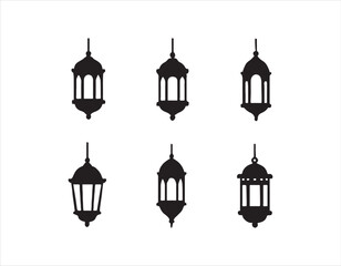 Set of Islamic Lanterns Silhouette Icons for Ramadan and Eid Celebrations with Clean White Background and Classic Design