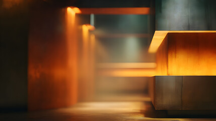 A warm-toned composition shows a blurry charcoal wall with amber side lighting casting elongated highlights. The ambient smoke curls gently in the air, adding depth to the moody, uncluttered scene