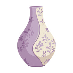 Decorative vase with purple and beige floral patterns  