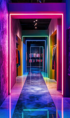 Fototapeta premium Vibrant fashion retail space with neon lights