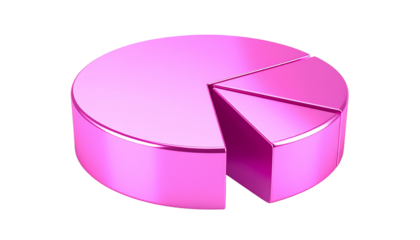 Pink metallic pie chart data visualization business graph infographic isolated on solid white background