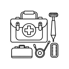 Medical equipment collection featuring a first aid kit stethoscope and medical instruments isolated on white background isolated on transparent background