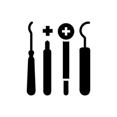 Collection of four dental instruments including picks and probes isolated on white background isolated on transparent background