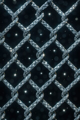 Fototapeta premium Glowing Metallic Mesh Fence Texture at Night