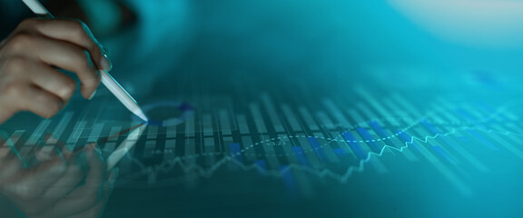 Financial Data Analysis and Stock Market Trends Dashboard on Digital Touch Interface.