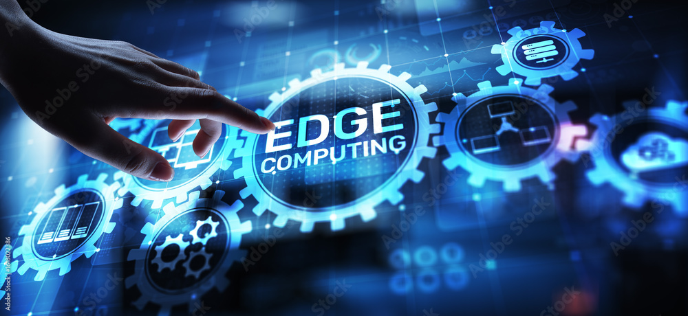 Wall mural edge computing modern it technology on virtual screen concept.