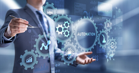 Automation Work flow business process optimisation smart industry modern manufacturing concept on virtual screen.
