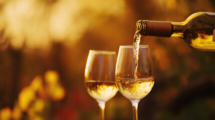 Two wine glasses being filled, capturing the elegance and enjoyment of fine beverages.