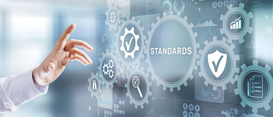 Standard. Quality control. ISO certification, assurance and guarantee. Internet business technology concept.