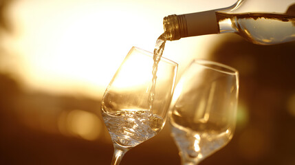 Two wine glasses being filled, capturing the elegance and enjoyment of fine beverages.