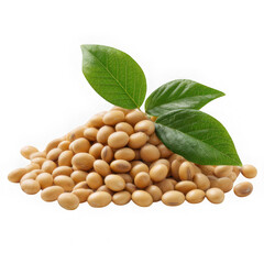 A pile of soybeans with fresh green leaves creates a healthy and natural food concept for a balanced diet isolated on transparent background