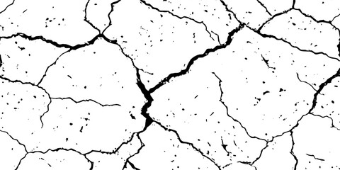 Cracked white surface showing a network of fissures High Contrast and distressed texture suitable for backgrounds.