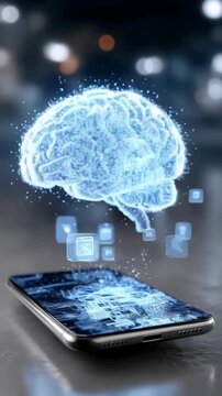 Artificial intelligence stream: chatbot concept, neural circuit, video memory, data flow, virtual assistant, futuristic interface, smart dialogue, coded response, network input, analytical brain