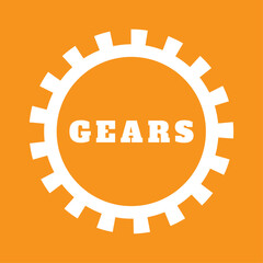 Bold Gear Symbol on Orange Background Industrial Vector Design