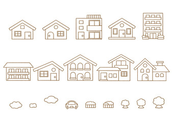 Illustrations of various shaped houses_line drawings