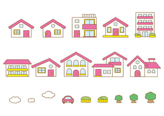 Illustrations of various shaped houses_line drawings