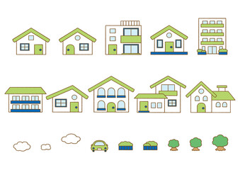 Illustrations of various shaped houses_line drawings