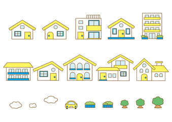 Illustrations of various shaped houses_line drawings