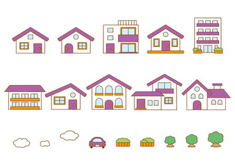 Illustrations of various shaped houses_line drawings