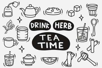 set of tea doodle good for background, wallpaper, element design, icon, etc