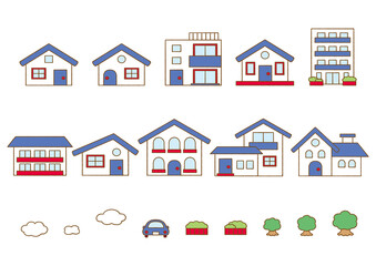 Illustrations of various shaped houses_line drawings