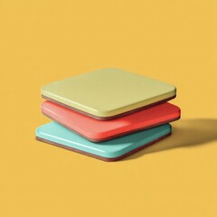 Stacked Colorful Geometric Shapes On Pastel Yellow Background