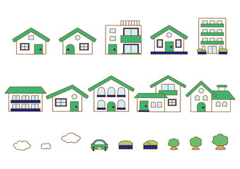 Illustrations of various shaped houses_line drawings